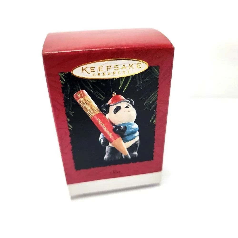 Vintage Hallmark Keepsake Christmas Ornament "Son" Panda with Pencil 1995